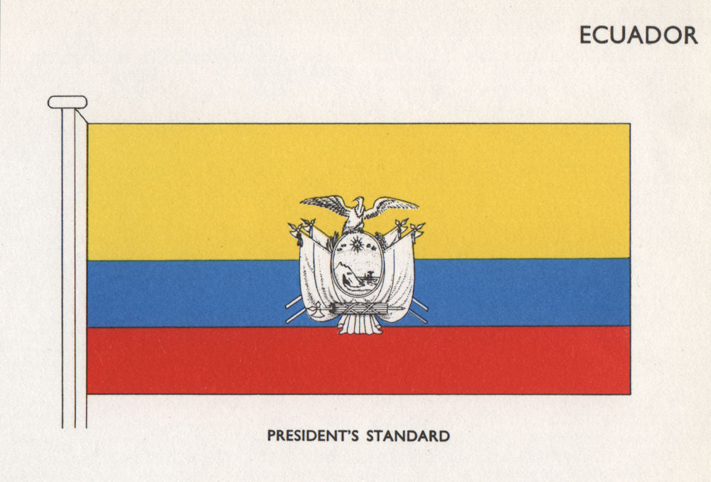 ECUADOR FLAGS. President's Standard 1958 old vintage print picture